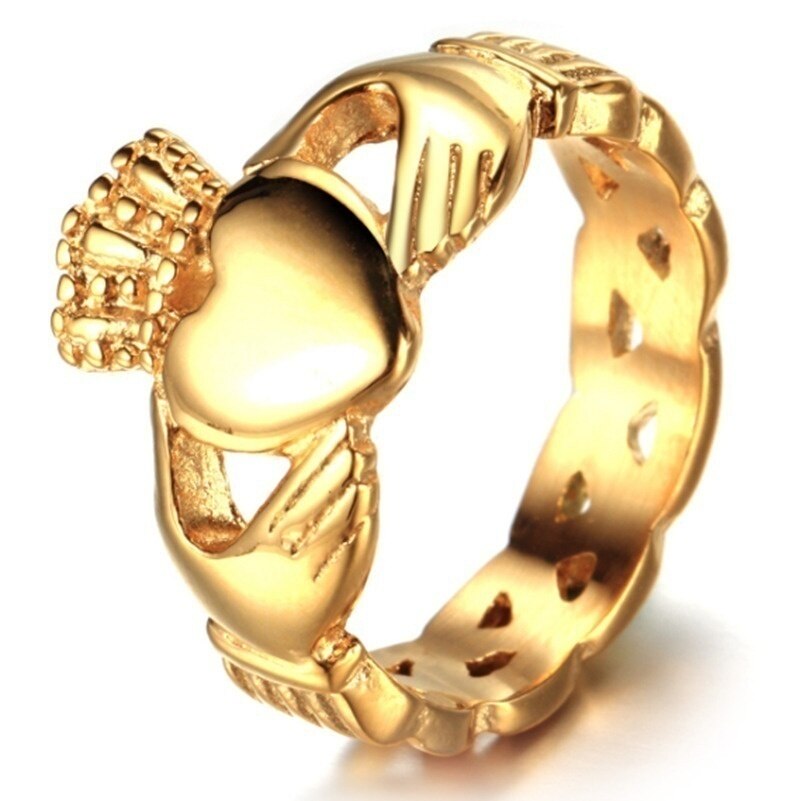 Irish Wedding Ring - Mens Claddagh Insert 10k Yellow Gold Band at  IrishShop.com | IJTJ00101